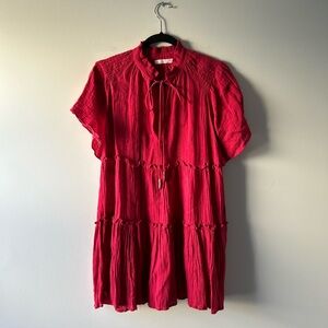 Karlie red linen/cotton blend short sleeve dress
